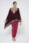 Buy_Wazir C_Maroon Velvet Embroidery Kashmiri Golden Tilla Round Tunic With Pant _Online_at_Aza_Fashions
