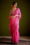 Buy_Vashisht Guru Dutt_Pink Handloom Chanderi Organza Block Embroidered Saree With Blouse _at_Aza_Fashions