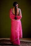 Shop_Vashisht Guru Dutt_Pink Handloom Chanderi Organza Block Embroidered Saree With Blouse _at_Aza_Fashions