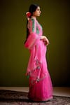 Vashisht Guru Dutt_Pink Handloom Chanderi Organza Block Embroidered Saree With Blouse _Online_at_Aza_Fashions
