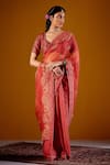 Buy_Vashisht Guru Dutt_Orange Tissue Chanderi Block Scalloped Border Saree With Blouse _at_Aza_Fashions
