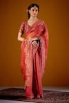 Buy_Vashisht Guru Dutt_Orange Tissue Chanderi Block Scalloped Border Saree With Blouse _Online_at_Aza_Fashions