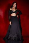 Buy_Shloka Khialani_Black Georgette Embroidered Alessa Frilled Hem Lehenga Blouse Set  _at_Aza_Fashions