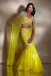 Buy_Shloka Khialani_Yellow Georgette Embroidered Pearl Ariel Sheer Mermaid Skirt Set _at_Aza_Fashions