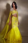 Shop_Shloka Khialani_Yellow Georgette Embroidered Pearl Ariel Sheer Mermaid Skirt Set _at_Aza_Fashions