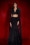 Buy_Shloka Khialani_Black Georgette Embroidered Bead Cape Open Elana Mermaid Skirt Set For Women_at_Aza_Fashions