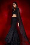 Shloka Khialani_Black Georgette Embroidered Bead Cape Open Elana Mermaid Skirt Set For Women_Online_at_Aza_Fashions