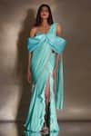 Buy_Shloka Khialani_Blue Georgette Juliet Pre-drapede Saree With Bow Concept Blouse  _at_Aza_Fashions