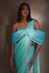 Shop_Shloka Khialani_Blue Georgette Juliet Pre-drapede Saree With Bow Concept Blouse  _at_Aza_Fashions