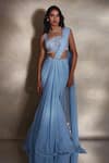 Buy_Shloka Khialani_Blue Georgette Rome Pre-draped Saree With Embroidered Blouse  _at_Aza_Fashions