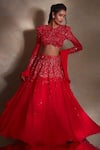 Buy_Shloka Khialani_Red Georgette Seine Placed Bead Cluster Embroidered Lehenga Set  _at_Aza_Fashions