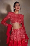 Buy_Shloka Khialani_Red Georgette Seine Placed Bead Cluster Embroidered Lehenga Set  _Online_at_Aza_Fashions