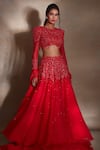 Shop_Shloka Khialani_Red Georgette Seine Placed Bead Cluster Embroidered Lehenga Set  _at_Aza_Fashions