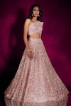 Shloka Khialani_Pink Organza Embellished Venus Camellia Embroidered Bridal Lehenga Set  _at_Aza_Fashions