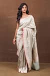 Buy_Pinki Sinha_Green Pure Silk Handwoven Blossom Banarasi Saree_at_Aza_Fashions