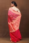 Pinki Sinha_Pink Muga Silk Handwoven Chevron Vine Banarasi Saree_Online_at_Aza_Fashions