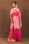 Pinki Sinha_Pink Silk Handwoven Crest Banarasi Saree_Online_at_Aza_Fashions