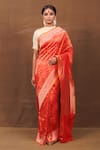 Buy_Pinki Sinha_Red Pure Silk Handwoven Vine Jaal Banarasi Saree _at_Aza_Fashions