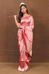 Buy_Pinki Sinha_Pink Pure Silk Handwoven Clover Bloom Banarasi Saree_at_Aza_Fashions