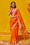 Buy_Weaver Story_Orange Cotton And Chanderi Placement Zari Border Handloom Saree For Women_at_Aza_Fashions