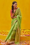 Buy_Weaver Story_Green Handloom Pure Tissue Silk Chanderi Placement Zari Border Saree _at_Aza_Fashions