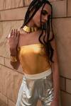 Buy_Cin Cin_Gold Leatherette Off-shoulder Metallic Off Jumpsuit_Online_at_Aza_Fashions