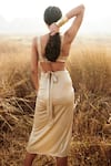 Shop_Cin Cin_Gold Metallic Lycra Plain V Neck Bralette And Wrap Skirt Set _at_Aza_Fashions