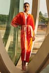 Buy_Cin Cin_Orange Diva Satin Embroidered Sequin Ombre Midi Dress With Belt _at_Aza_Fashions