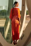 Shop_Cin Cin_Orange Diva Satin Embroidered Sequin Ombre Midi Dress With Belt _at_Aza_Fashions