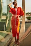 Cin Cin_Orange Diva Satin Embroidered Sequin Ombre Midi Dress With Belt _Online_at_Aza_Fashions