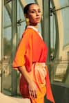 Cin Cin_Orange Diva Satin Embroidered Sequin Ombre Midi Dress With Belt _at_Aza_Fashions