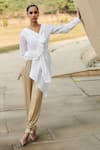 Buy_Cin Cin_White Poplin Plain V Neck Draped Top And Pant Set _at_Aza_Fashions