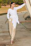 Buy_Cin Cin_White Poplin Plain V Neck Draped Top And Pant Set _Online_at_Aza_Fashions