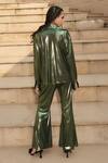 Shop_Cin Cin_Green Metallic Lycra Embroidered Sequin Collared Shirt And Pant Set _at_Aza_Fashions
