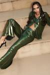 Cin Cin_Green Metallic Lycra Embroidered Sequin Collared Shirt And Pant Set _Online_at_Aza_Fashions