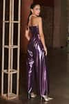 Shop_Cin Cin_Purple Metallic Lycra Embroidered Bodice Crystals Straight Neck Jumpsuit _at_Aza_Fashions