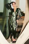 Cin Cin_Green Lycra Wrap V-neck Dress For Women_Online_at_Aza_Fashions