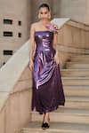 Cin Cin_Purple Lycra Straight Strapless Dress _Online_at_Aza_Fashions