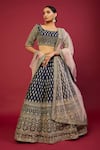 Buy_Kalighata_Blue Raw Silk Embroidery Zardozi Bahar And Zari Bridal Lehenga Set  _at_Aza_Fashions