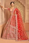 Buy_Kalighata_Red Raw Silk Embroidery Zardozi Gardenia Bloom Bridal Lehenga Set _at_Aza_Fashions