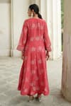 Shop_Almaari By Pooja Patel_Red Chanderi Gota Patti V-neck Floral Print A-line Kurta With Pant _at_Aza_Fashions