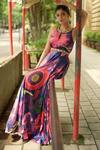 Almaari by Pooja Patel_Blue Modal Satin Print Floral Round Neck Retro Gown_Online_at_Aza_Fashions