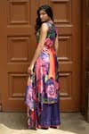 Shop_Almaari by Pooja Patel_Blue Modal Satin Print Floral V Neck Asymmetric Kurta With Pant_at_Aza_Fashions