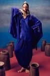 Buy_5Elements_Blue Modal Satin Embellished Metal Notched Arundhati Neckline Kaftan And Pant Set _at_Aza_Fashions