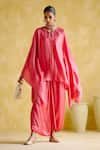 Buy_5Elements_Pink Modal Satin Embellished Metal Keyhole Arundhati Tassel Kaftan And Pant Set _Online_at_Aza_Fashions