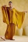 Buy_5Elements_Yellow Modal Satin Embellished Metal Keyhole Arundhati Kaftan And Pant Set _at_Aza_Fashions