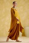 5Elements_Yellow Modal Satin Embellished Metal Keyhole Arundhati Kaftan And Pant Set _Online_at_Aza_Fashions