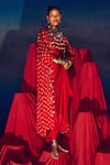 Shop_5Elements_Red Modal Satin Embellished Bandhani Jacket Malini Pattern Draped Skirt Set _Online_at_Aza_Fashions