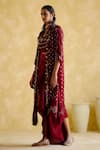 5Elements_Maroon Modal Satin Embellished Bandhani Jacket Open Malini Draped Skirt Set _Online_at_Aza_Fashions