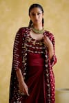 Shop_5Elements_Maroon Modal Satin Embellished Bandhani Jacket Open Malini Draped Skirt Set _Online_at_Aza_Fashions